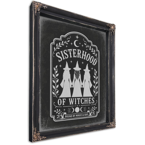 Sisterhood of Witches Sign Halloween wall art, Ebony frame