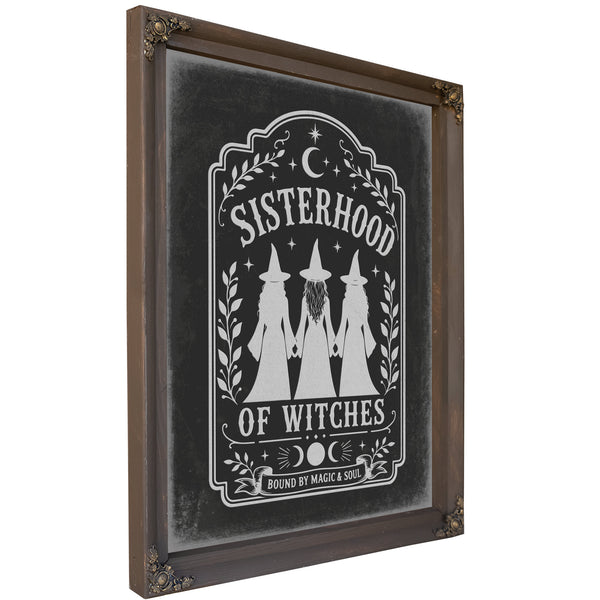 Sisterhood of Witches Sign Halloween wall art, Bourbon frame