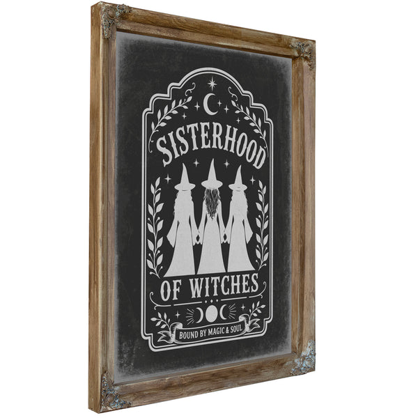 Sisterhood of Witches Sign Halloween wall art, Verdigris frame