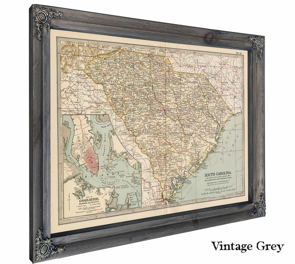 Framed South Carolina Vintage Map - Ornate Embellishment Frame with Print