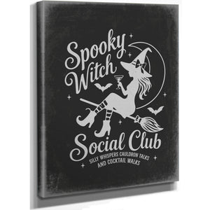 Spooky Witch Social Club Sign Halloween wall art, stretched canvas