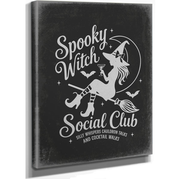 Spooky Witch Social Club Sign Halloween wall art, stretched canvas