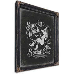 Spooky Witch Social Club Sign Halloween wall art, Ebony frame