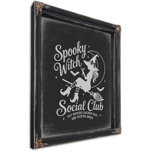 Spooky Witch Social Club Sign Halloween wall art, Ebony frame