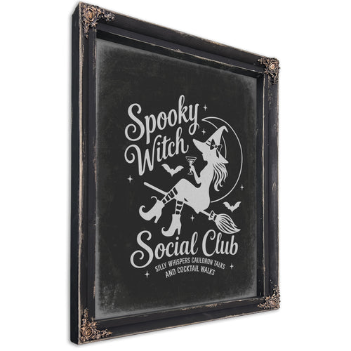 Spooky Witch Social Club Sign Halloween wall art, Ebony frame