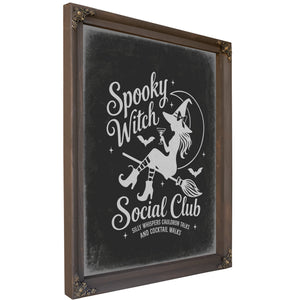 Spooky Witch Social Club Sign Halloween wall art, Bourbon frame
