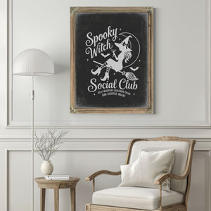 Spooky Witch Social Club Sign Halloween wall art in a styled room
