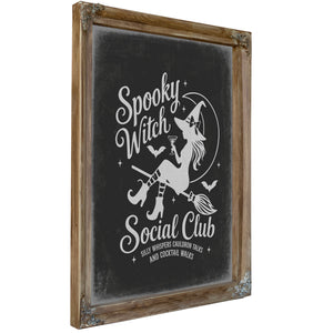 Spooky Witch Social Club Sign Halloween wall art, Verdigris frame