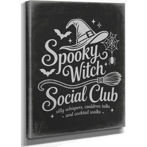 Spooky Witch Social Club Coven Sign Halloween wall art, stretched canvas