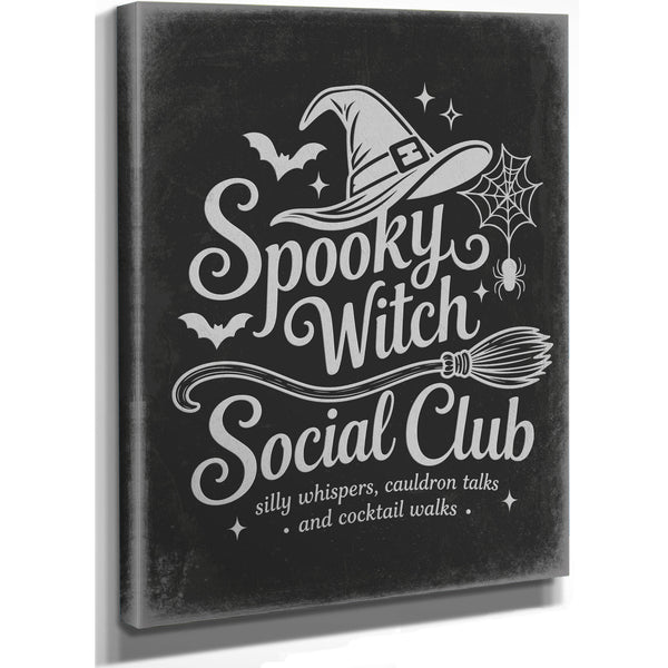 Spooky Witch Social Club Coven Sign Halloween wall art, stretched canvas