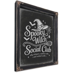 Spooky Witch Social Club Coven Sign Halloween wall art, Ebony frame