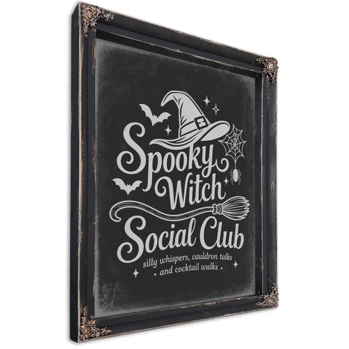Spooky Witch Social Club Coven Sign Halloween wall art, Ebony frame