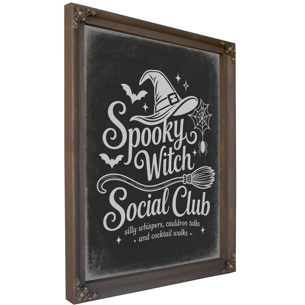 Spooky Witch Social Club Coven Sign Halloween wall art, Bourbon frame