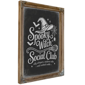 Spooky Witch Social Club Coven Sign Halloween wall art, Verdigris frame
