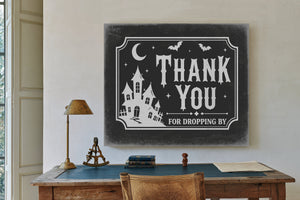 Thank You for Visiting Sign Halloween wall art in a styled room