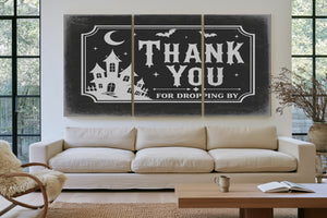 Thank You for Visiting Sign Halloween wall art in a styled room