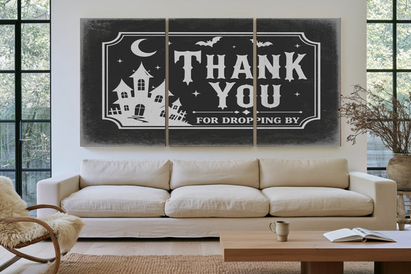 Thank You for Visiting Sign Halloween wall art in a styled room