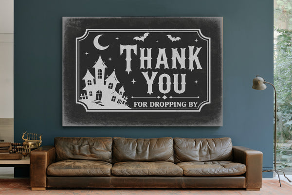 Thank You for Visiting Sign Halloween wall art in a styled room