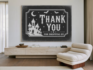Thank You for Visiting Sign Halloween wall art in a styled room