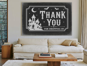 Thank You for Visiting Sign Halloween wall art in a styled room