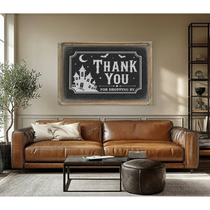 Thank You for Visiting Sign Halloween wall art in a styled room