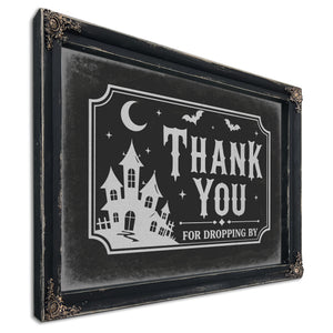 Thank You for Visiting Sign Halloween wall art, Ebony frame