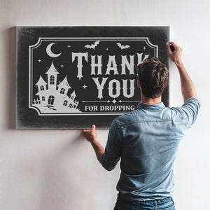 Thank You for Visiting Sign Halloween wall art in a styled room