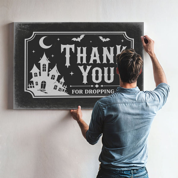 Thank You for Visiting Sign Halloween wall art in a styled room