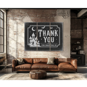 Thank You for Visiting Sign Halloween wall art in a styled room