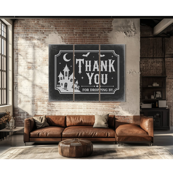Thank You for Visiting Sign Halloween wall art in a styled room