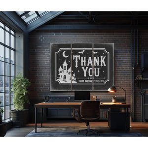 Thank You for Visiting Sign Halloween wall art in a styled room