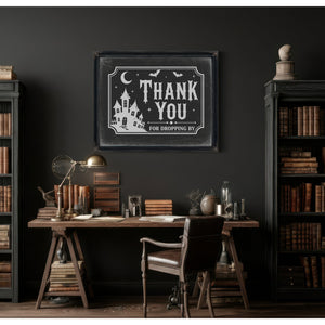 Thank You for Visiting Sign Halloween wall art in a styled room
