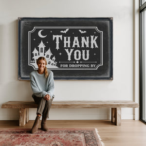 Thank You for Visiting Sign Halloween wall art in a styled room
