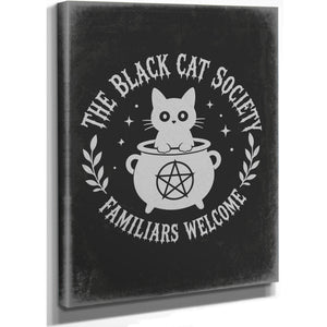 The Black Cat Society Sign Halloween wall art, stretched canvas