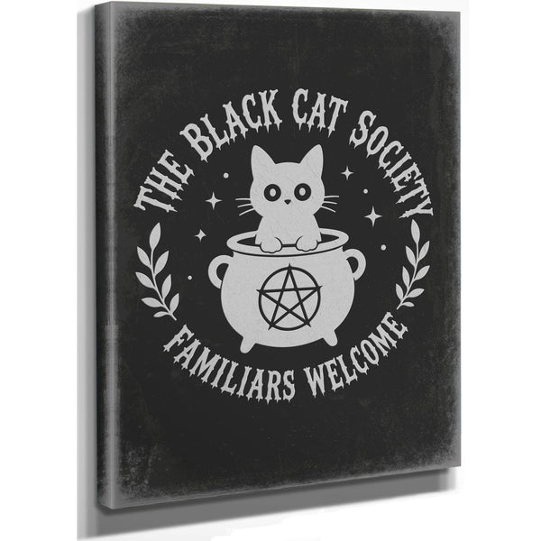 The Black Cat Society Sign Halloween wall art, stretched canvas