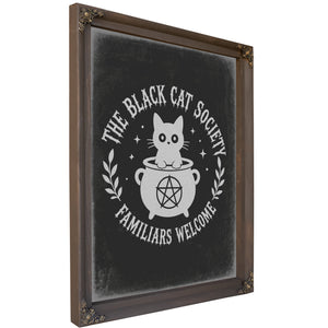 The Black Cat Society Sign Halloween wall art, Bourbon frame