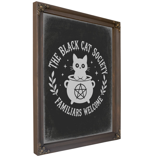 The Black Cat Society Sign Halloween wall art, Bourbon frame
