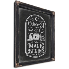 The Magic Begins Sign Halloween wall art, Ebony frame