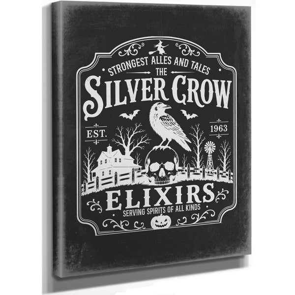 The Silver Crow Sign Halloween wall art, stretched canvas