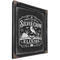 The Silver Crow Sign Halloween wall art, Ebony frame