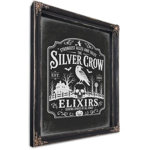 The Silver Crow Sign Halloween wall art, Ebony frame