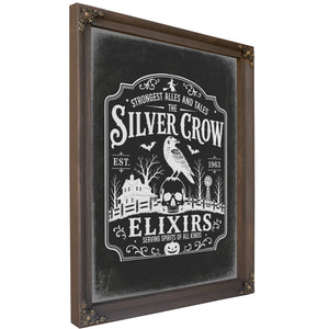 The Silver Crow Sign Halloween wall art, Bourbon frame