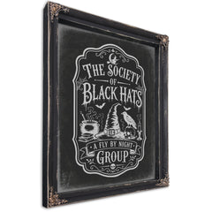 The Society of Black Cats Sign Halloween wall art, Ebony frame