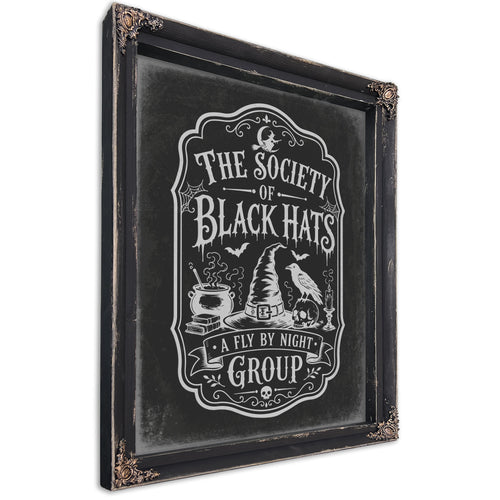 The Society of Black Cats Sign Halloween wall art, Ebony frame