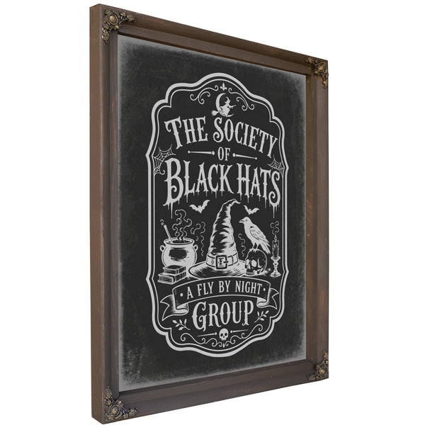 The Society of Black Cats Sign Halloween wall art, Bourbon frame