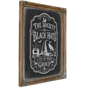 The Society of Black Cats Sign Halloween wall art, Verdigris frame