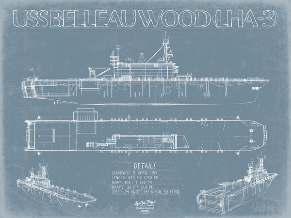 USS Belleau Wood (LHA-3) Blueprint Wall Art - Original Amphibious Assault Ship Print