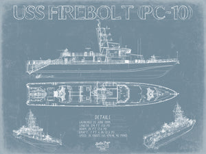 USS Firebolt (PC-10) Blueprint Wall Art - Original Patrol Ship Print