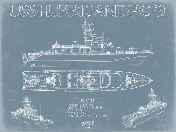 USS Hurricane (PC-3) Blueprint Wall Art - Original Patrol Ship Print