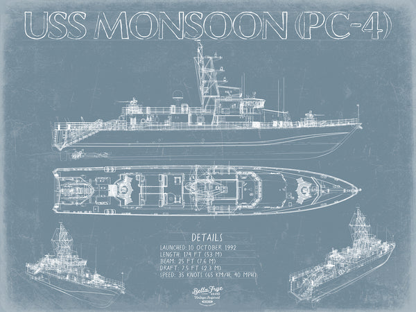 USS Monsoon (PC-4) Blueprint Wall Art - Original Patrol Ship Print